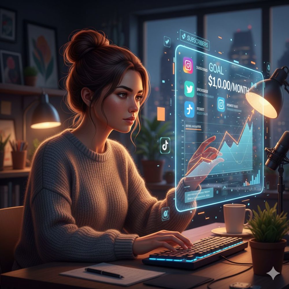 SNSを運用するクリエイターのイラスト